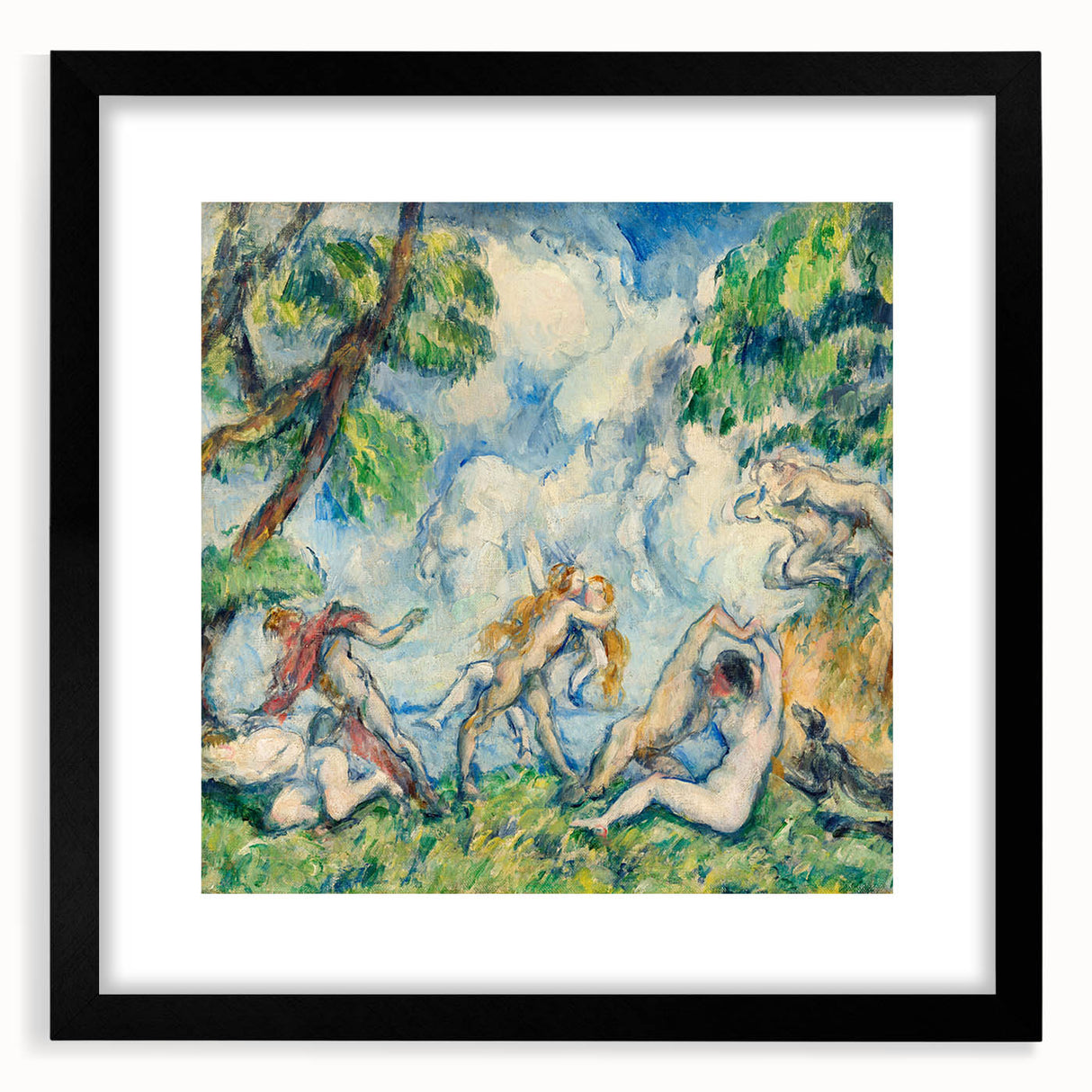 Extra large abstract art print featuring colorful, textured brushstrokes on a black framed canvas.