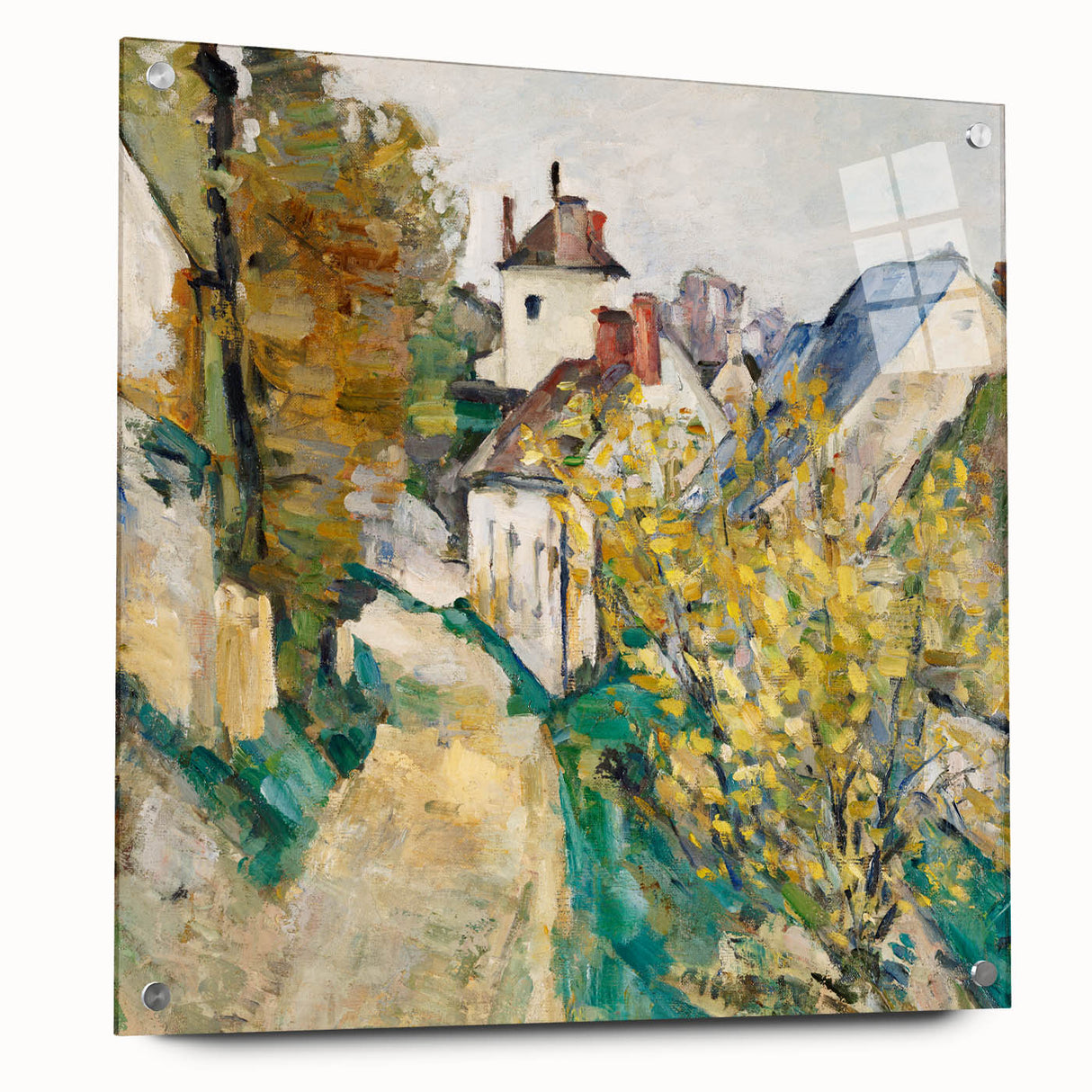 Acrylic print of a Paul Cézanne abstract design with muted earth tones, ideal for dining room art.