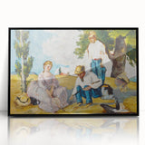 Large abstract wall art by Paul Cézanne, featuring organic shapes in earth tones, framed in black acrylic.