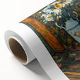 Art deco poster of Paul Cézanne's landscape in muted greens and blues on rolled canvas, suitable for nursery wall art.