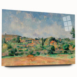 Large abstract wall art by Paul Cezanne in muted earth tones on acrylic glass, ideal for bedroom or dining room decor.
