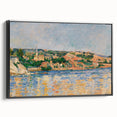Black and white landscape painting on framed canvas, featuring a vintage poster art style, ideal for bedroom decor.
