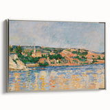 Framed canvas of a Paul Cézanne landscape painting, featuring vibrant green and blue tones.