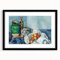 Extra large abstract art print of colorful, textured shapes on a black framed canvas, ideal for living room decor.