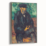 Framed canvas featuring a landscape art painting by Paul Cézanne with colorful foliage and black accents.