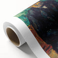 Art deco poster featuring a pastel-hued Paul Cézanne landscape on rolled canvas.
