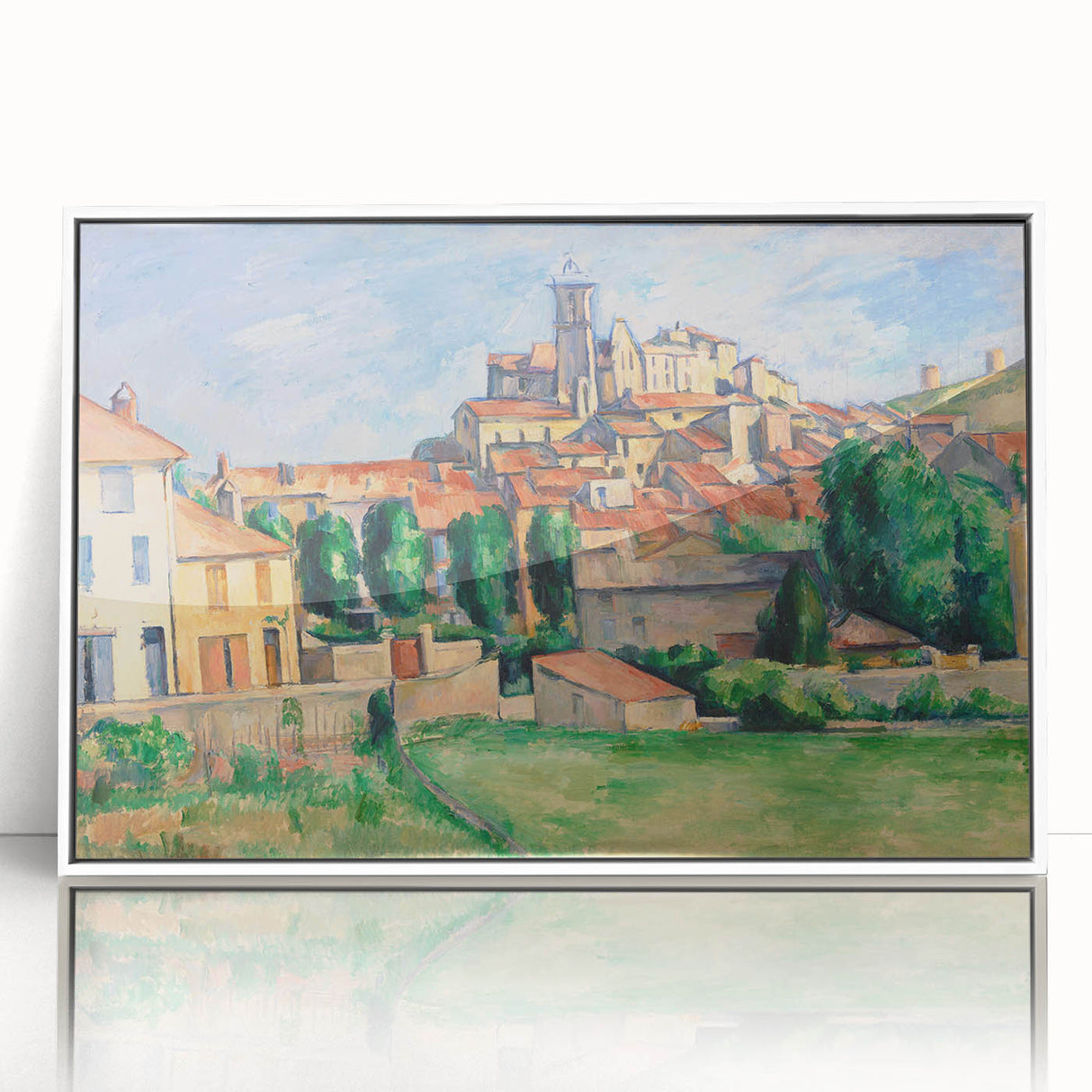 Acrylic print of a Paul Cézanne painting featuring muted earth tones in an art deco style, ideal for modern art wall decor.