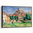 Black and white framed canvas of a vintage Paul Cézanne landscape, ideal for bedroom wall art.