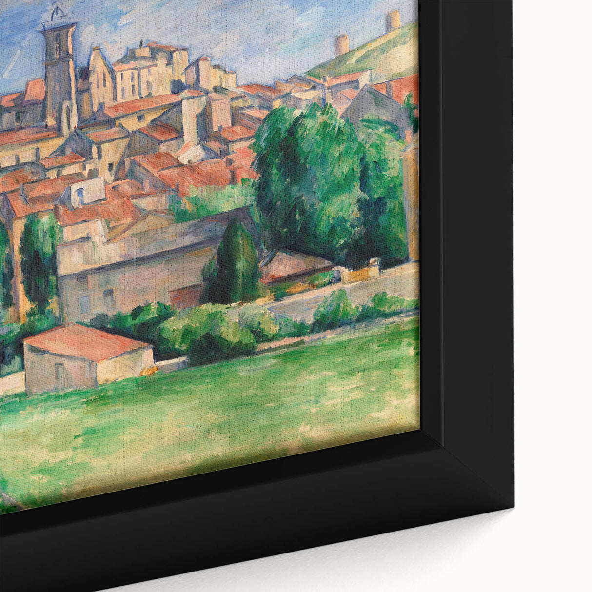 Extra large black wall art featuring a textured, colorful abstract design by Paul Cezanne, ideal for living room decor.