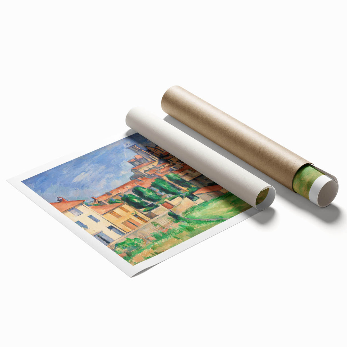 Extra large rolled print of Paul Cézanne's floral artwork, featuring soft pastel colors, ideal for classy bathroom wall art.