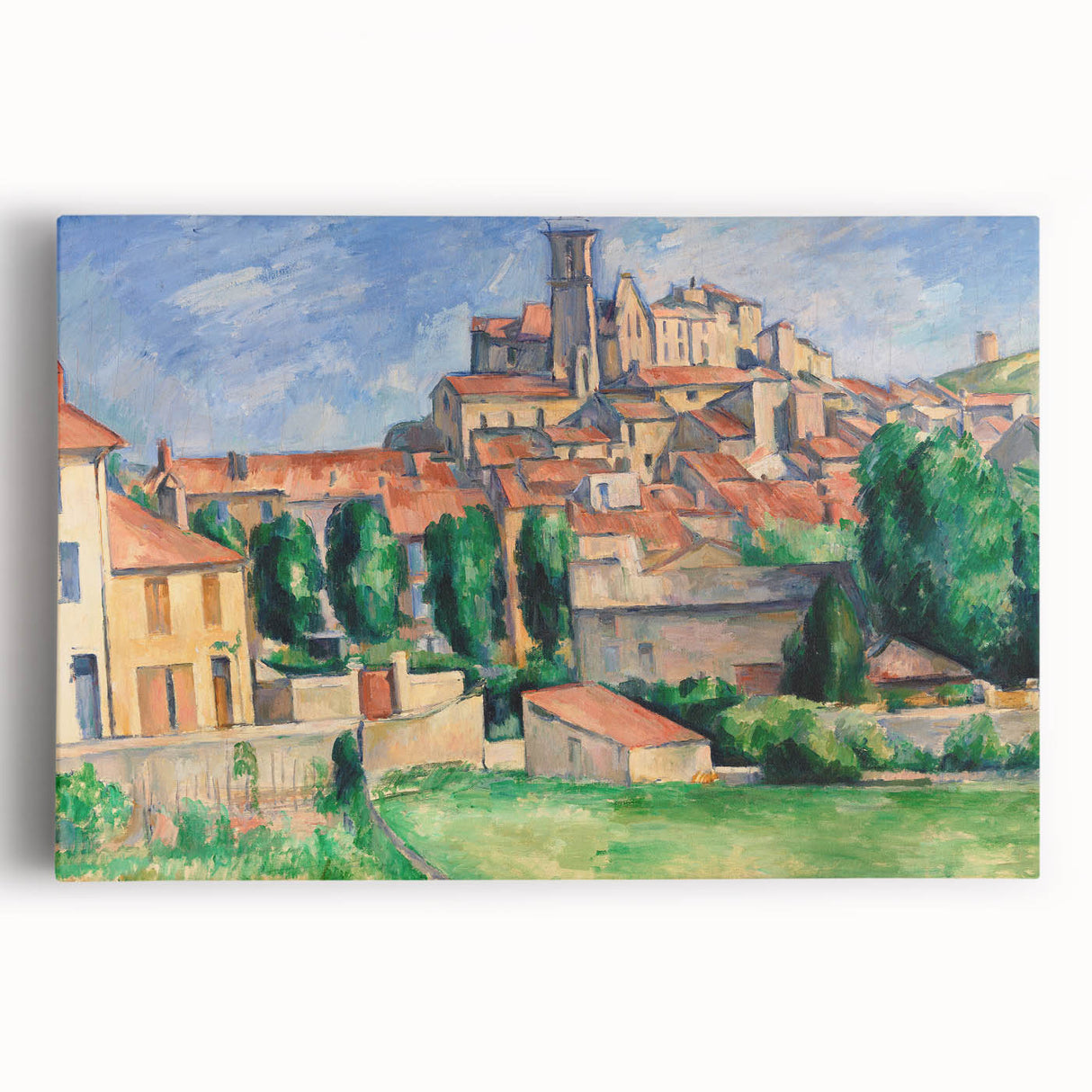 Black and white print of Paul Cézanne's artwork on stretched canvas, ideal for kitchen wall art.