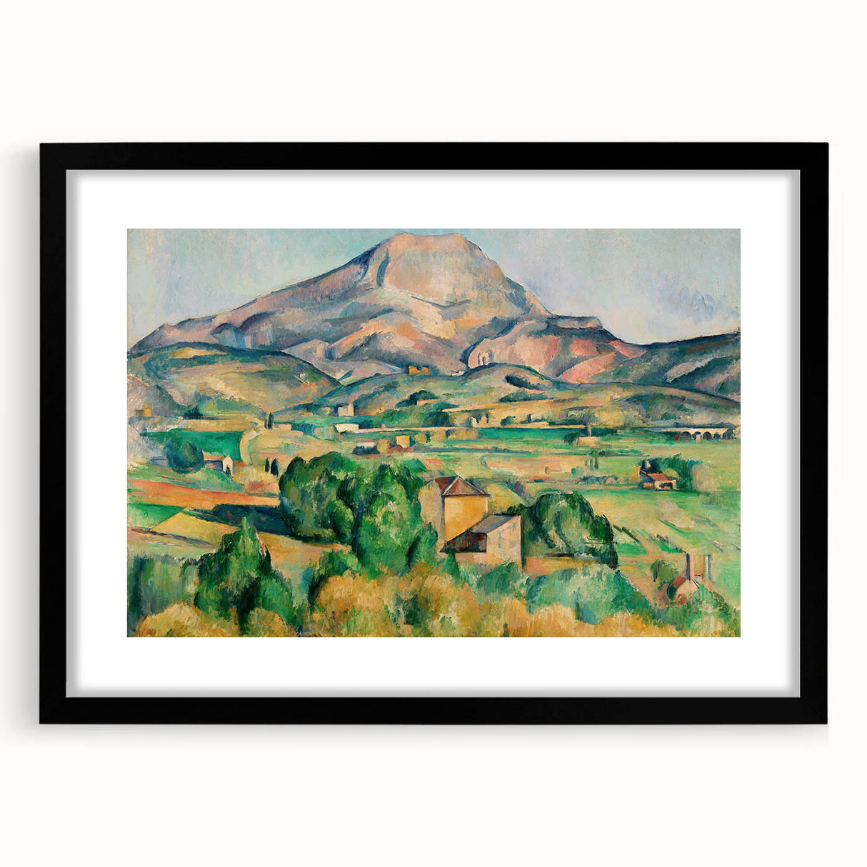 Extra large abstract art print of colorful, textured brushstrokes on a black framed canvas, ideal for living room decor.