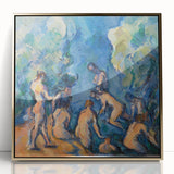 Large art print of a Paul Cézanne landscape in muted earth tones, framed in gold acrylic, suitable for modern art wall decor.