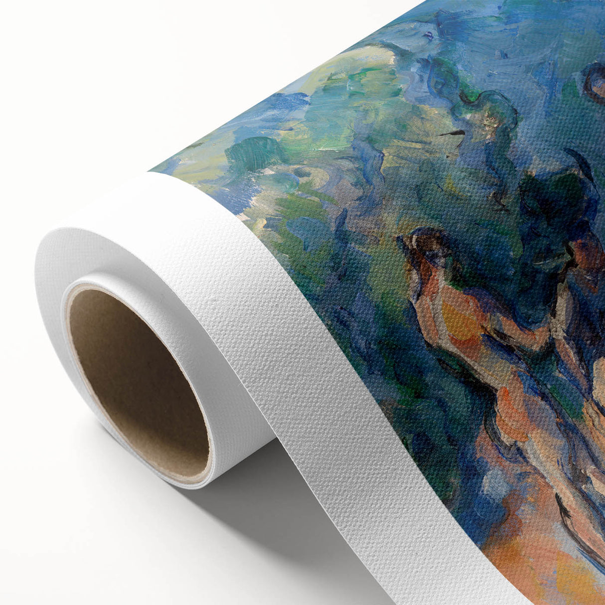 Art deco poster of Paul Cezanne’s design on rolled canvas, featuring muted earth tones.
