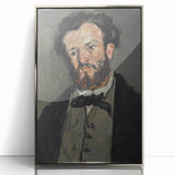 Mid-century modernist art featuring a Paul Cézanne landscape in muted earth tones, acrylic print in silver frame.