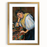 Extra large abstract art print of a textured Paul Cezanne design in a gold frame, ideal for living room decor.