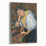 Framed canvas featuring a colorful Paul Cézanne landscape painting, ideal for enhancing a vintage-themed living room.