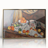 Large art print of a Paul Cézanne landscape, with muted earth tones, in a gold frame, suitable for modern art wall decor.