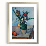 Textured abstract art print of geometric shapes in muted earth tones, framed in silver, suitable for bedroom decor.