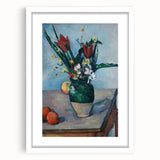 Abstract art print featuring a Paul Cézanne design in muted earth tones on white matted frame, ideal for dining room decor.