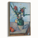 Framed canvas featuring a vintage-style landscape painting by Paul Cézanne with muted earth tones.