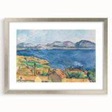Textured art print of an abstract Paul Cézanne design in muted earth tones on a silver-framed canvas.