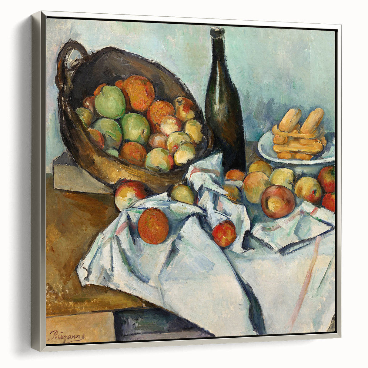 Framed canvas featuring a Paul Cezanne landscape painting with vibrant colors, ideal for adding a vintage touch to any room.