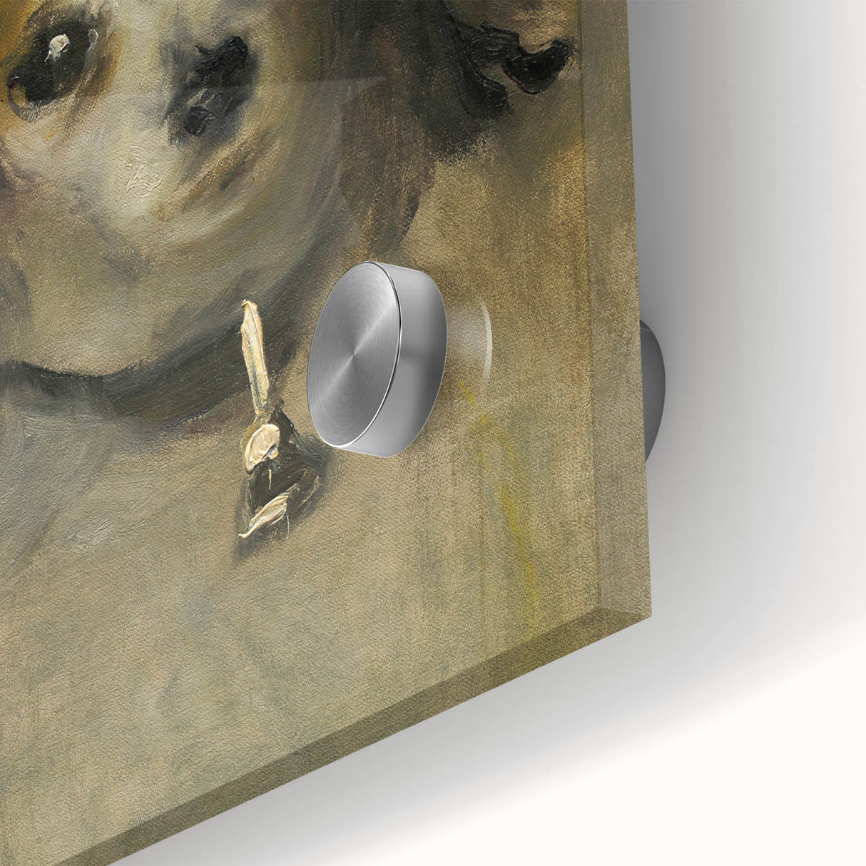 Mid-century modernist style acrylic print of abstract forms in muted earth tones, ideal for dining room art.