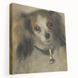 Side view of a stretched canvas depicting a Pierre-Auguste Renoir impressionist painting, using soft pastel shades.