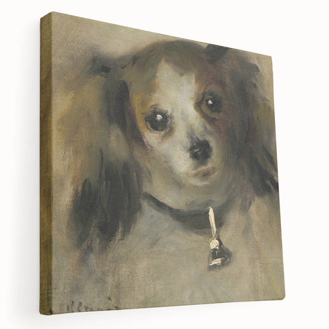 Side view of a stretched canvas depicting a Pierre-Auguste Renoir impressionist painting, using soft pastel shades.