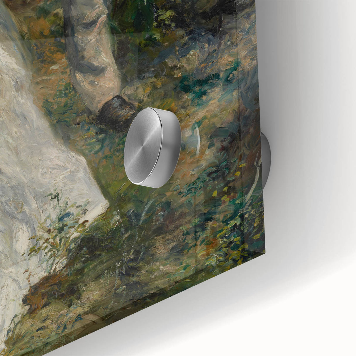 Mid-century modernist art featuring abstract forms in muted earth tones on large acrylic glass, ideal for dining room art.