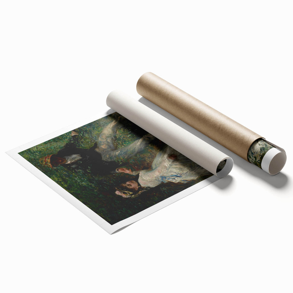 Extra large rolled print of a Renoir floral painting in soft pastel tones.