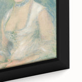 Close-up of a textured Pierre-Auguste Renoir painting on extra large framed canvas, featuring vibrant.