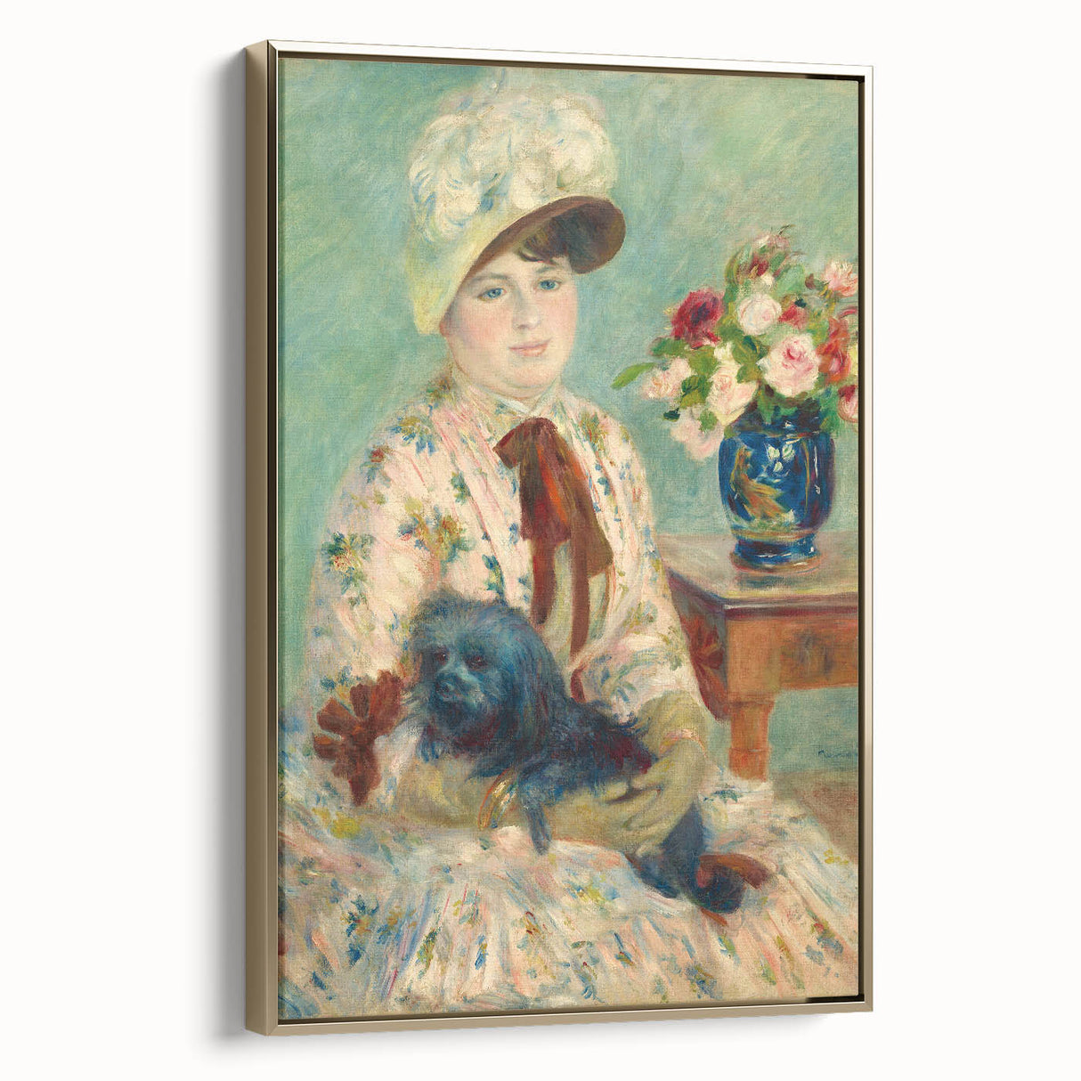 Framed canvas depicting a vintage landscape painting with soft earth tones, ideal for bedroom wall art.