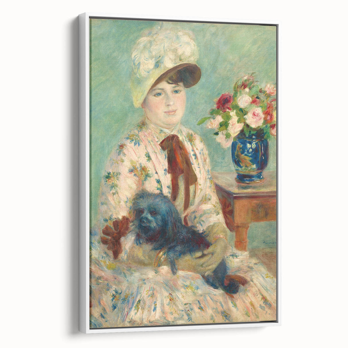 Extra large framed canvas featuring vintage poster art of a colorful Pierre-Auguste Renoir painting.