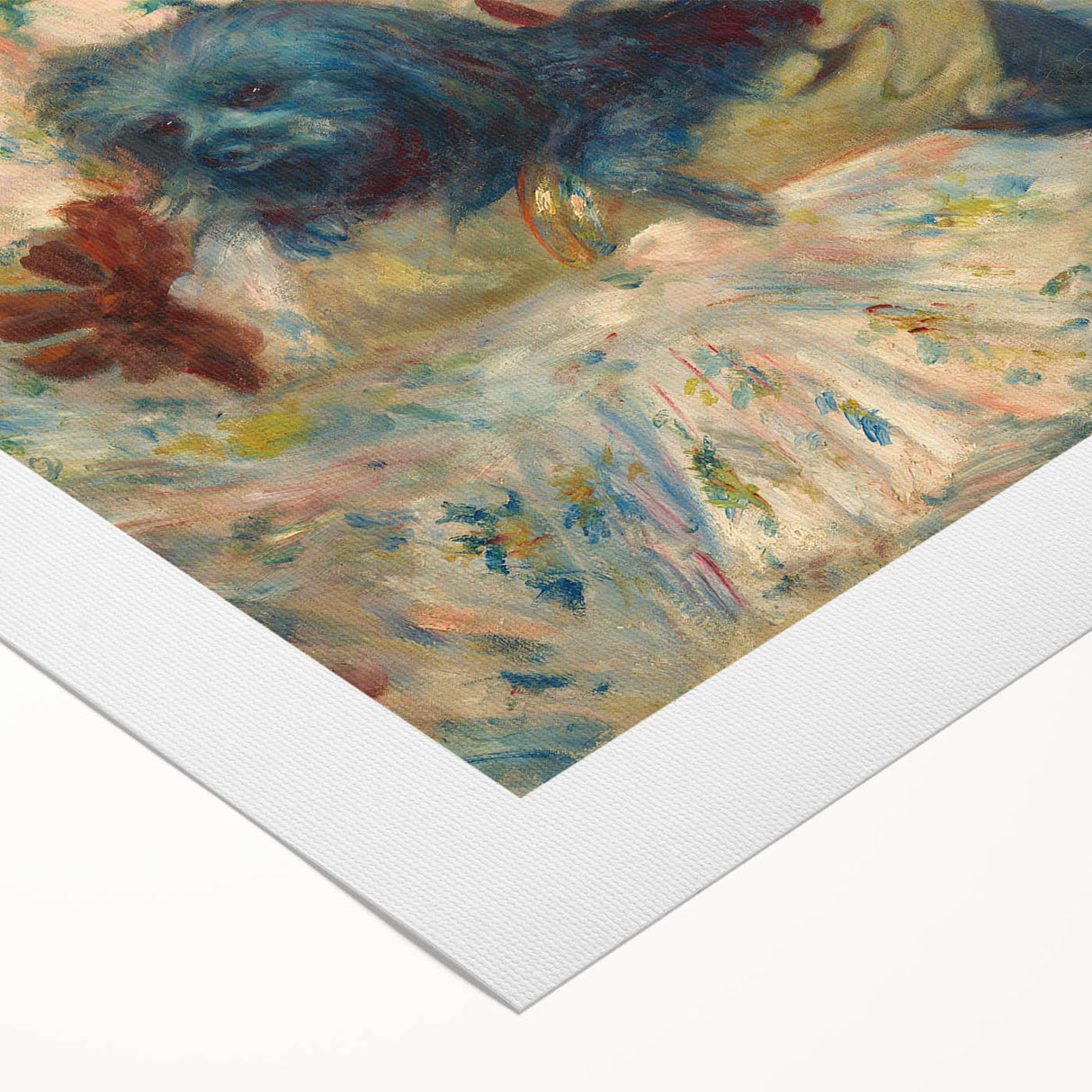 Art deco poster of a Renoir painting, featuring soft pastel tones on rolled canvas, suitable for dining room decor.