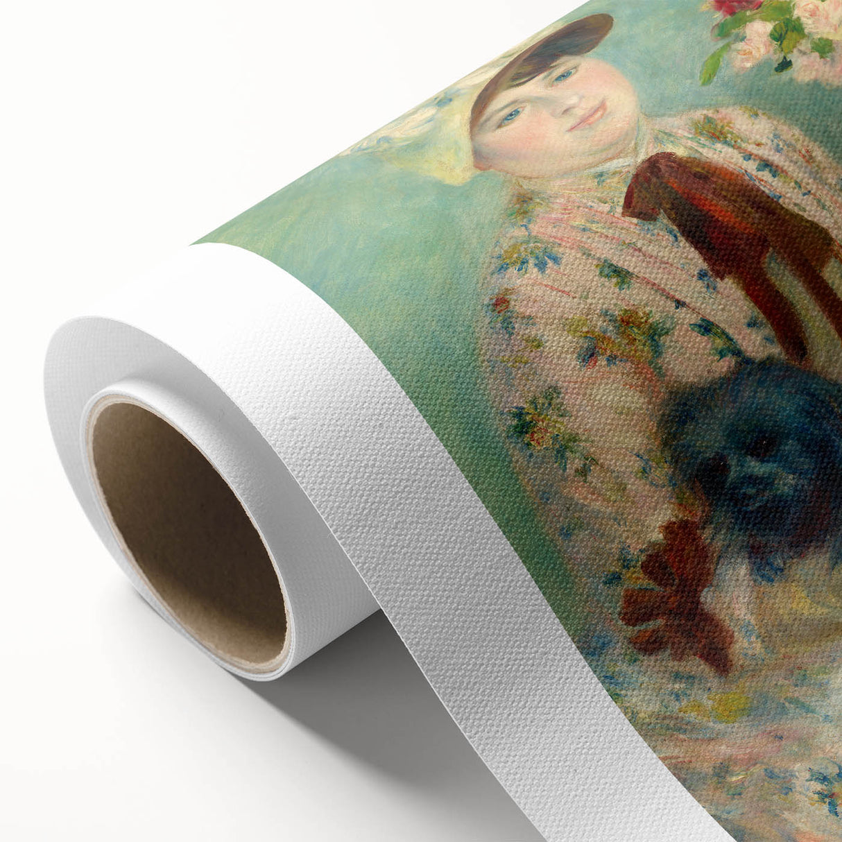 Art Deco style poster of a floral arrangement in pastel colors on rolled canvas, ideal for nursery wall art.
