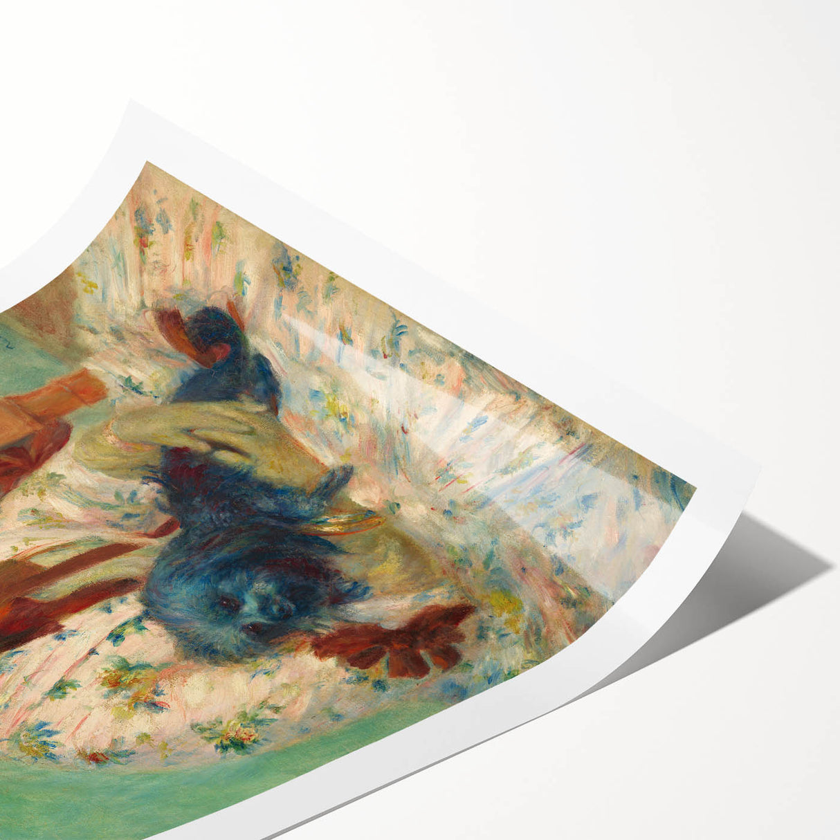 Extra large wall art featuring line art flowers in soft pastel shades on rolled print.