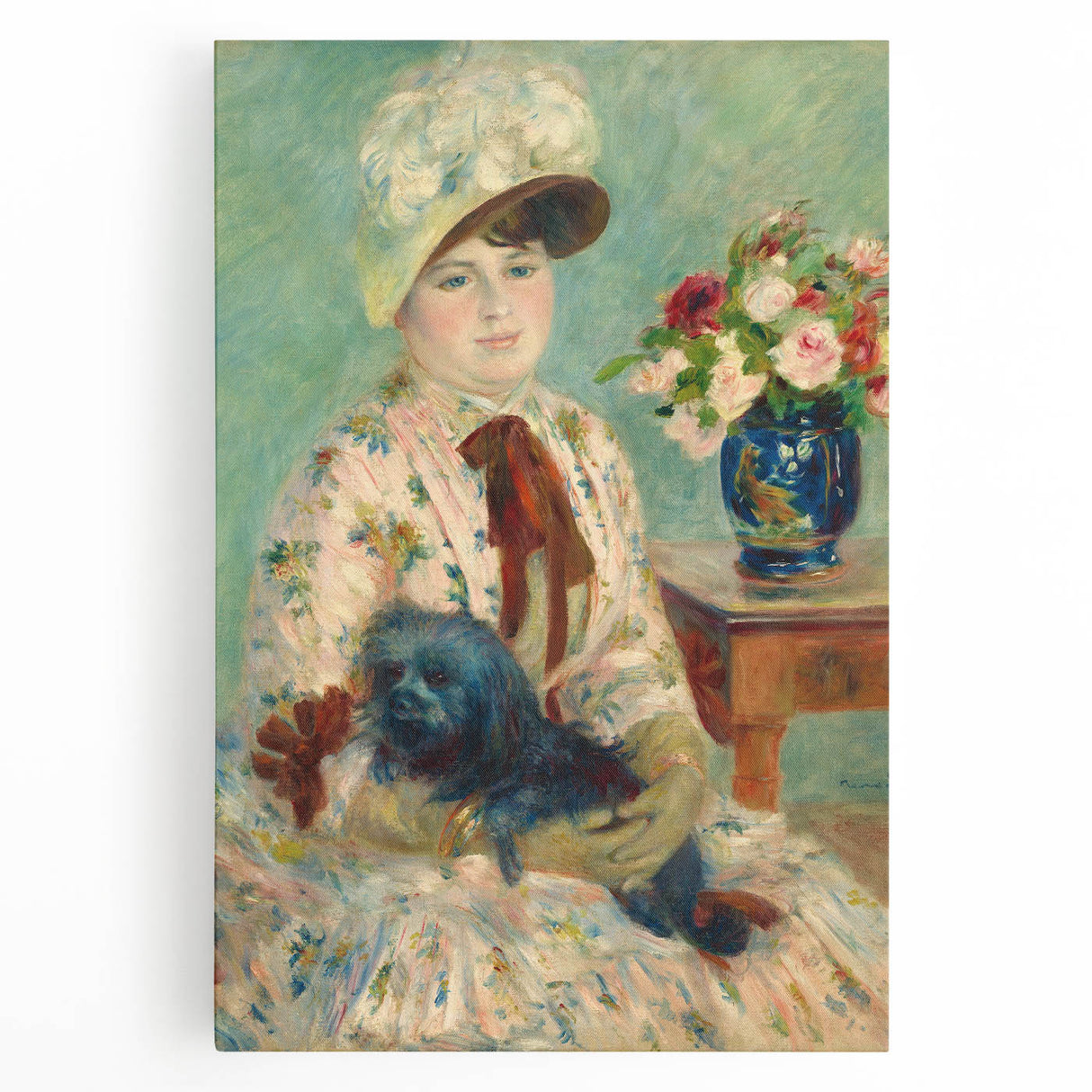 Black and white print of Pierre-Auguste Renoir's painting on stretched canvas, suitable for kitchen art.