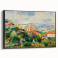 Black and white vintage poster art of a landscape on framed canvas, ideal for bedroom wall decor.