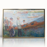 Large art print of a Pierre-Auguste Renoir painting in a gold frame, showcasing mid-century modernist style.