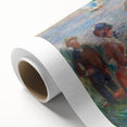 Art Deco poster of a serene landscape, in soft pastel hues on rolled canvas, ideal for nursery wall art.