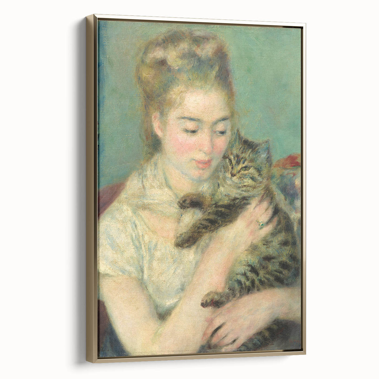 Framed canvas of a Pierre-Auguste Renoir landscape painting in gold frame, ideal for bedroom wall art.