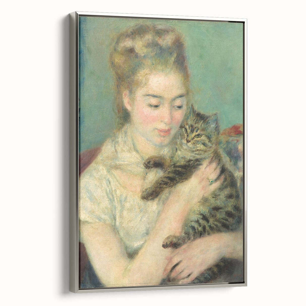 Framed canvas of a Pierre-Auguste Renoir landscape painting, featuring colorful art in a vintage poster style.