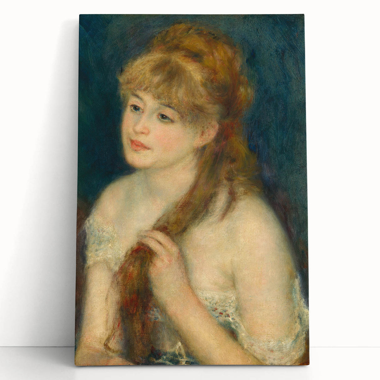 Black and white print of Pierre-Auguste Renoir's painting on stretched canvas.