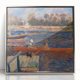 Mid-century modernist art by Pierre-Auguste Renoir, featuring soft pastel shades on a silver-framed acrylic.