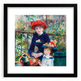 Colorful abstract art print of Pierre-Auguste Renoir's design in a large black frame, ideal for living room decor.