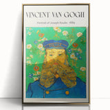 Large art print of a Vincent Van Gogh painting in a gold frame, featuring vibrant yellow and blue tones.