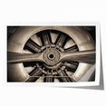 Art deco poster featuring a vintage airplane, rendered in muted gray and blue tones on a rolled print.