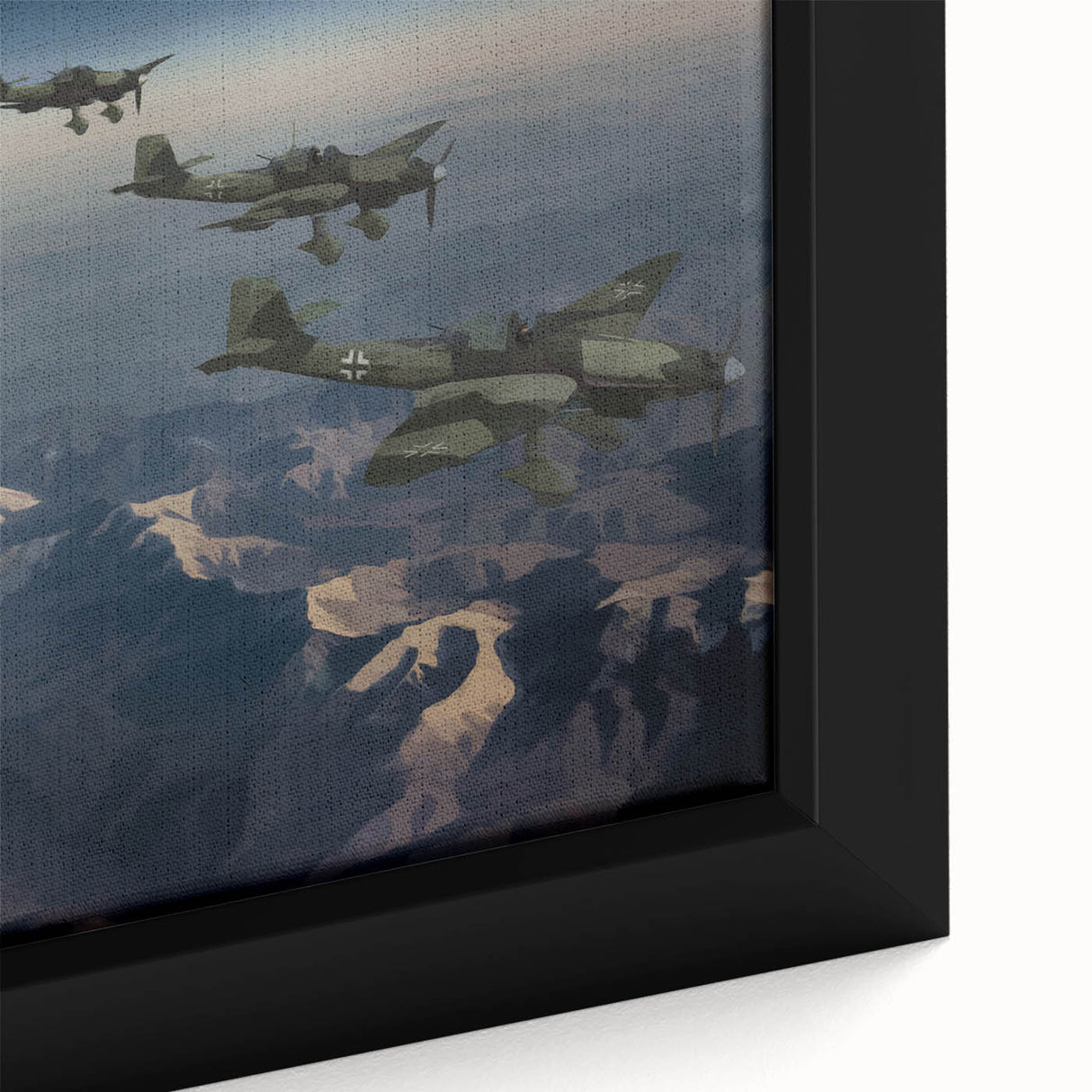 Extra large framed canvas featuring a textured, colorful airplane design on a black background, ideal for living room decor.